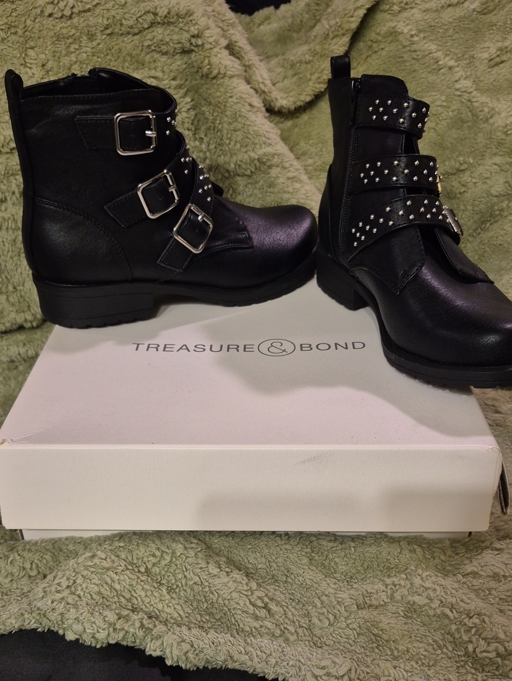 Treasure & Bond Black Buckled Stud Moto Boots